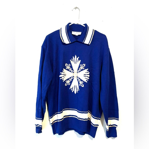 St. John Sweaters - Vintage St. John Long Sleeve Sweater Blue White Santana Knit Metallic Size Large